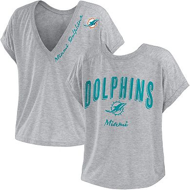 Women's WEAR by Erin Andrews Heather Gray Miami Dolphins Reversible T-Shirt