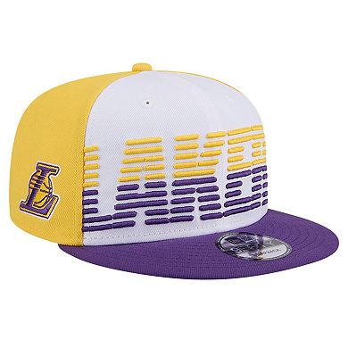 Men's New Era White/Purple Los Angeles Lakers Throwback Gradient Tech Font 9FIFTY Snapback Hat