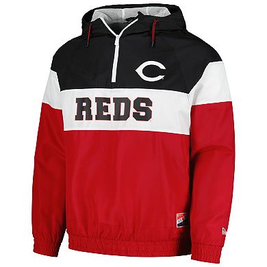 Men's New Era Red Cincinnati Reds Ripstop Raglan Quarter-Zip Hoodie Windbreaker Jacket