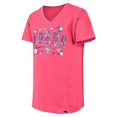 Youth New Era Pink San Francisco 49ers Flip Sequins V-Neck T-Shirt