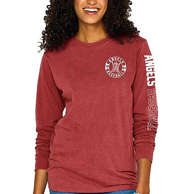 Women's Soft as a Grape Red Los Angeles Angels Pigment-Dyed Long Sleeve T-Shirt