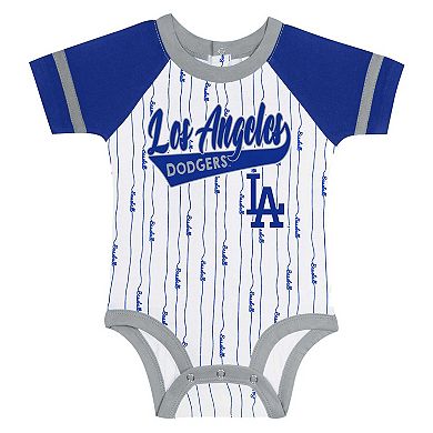 Newborn & Infant White Los Angeles Dodgers Base Hitter Bodysuit, Bib & Bootie Set