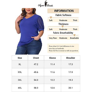 Plus Size Tops For Women V Neck Swiss Dots Puff Sleeve Shirts Loose Casual Blouses Tee Shirt