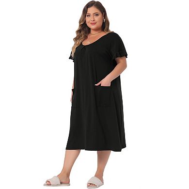 Plus Size Nightgowns Pajama For Women Short Sleeve V Neck Soft Nightshirt With Pockets Pajama