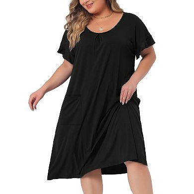 Plus Size Nightgowns Pajama For Women Short Sleeve V Neck Soft Nightshirt With Pockets Pajama