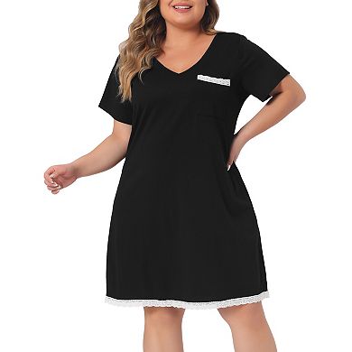 Plus Size Nightgown Sleepwear For Women Soft Sleepshirt Short Sleeve Lace Trim Pajama Nightshirt