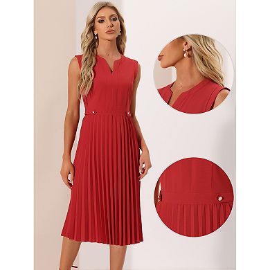 Sleeveless Dress For Women's Casual V Neck Button Pleated Midi Dress