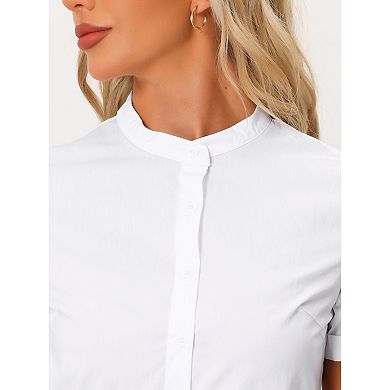 Button Down Bodysuits For Women Stand Collar Short Sleeve Office Work Shirt