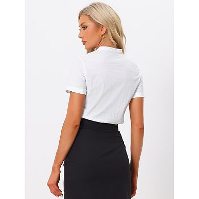 Button Down Bodysuits For Women Stand Collar Short Sleeve Office Work Shirt