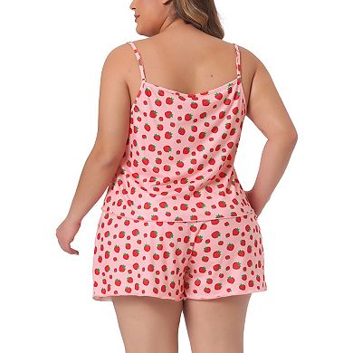 Plus Size Pajamas For Women Strawberry Pattern Sleepwear Cami Shorts Set Cute Nightgown