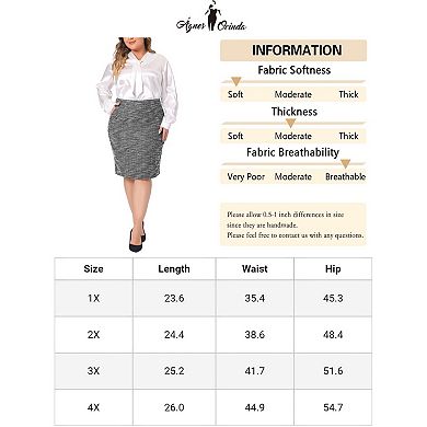Plus Size Skirt For Women Tweed High Waisted Back Stretchy Office Pencil Skirt