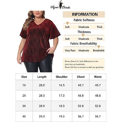 Plus Size Tops For Women V Neck Metallic Short Sleeve T-shirt Party Blouses Tee Tops