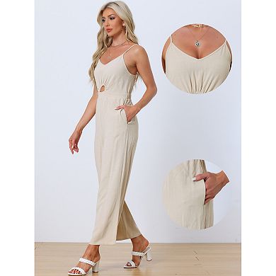 Summer Jumpsuit For Women Casual Spaghetti Strap Cut Out Wide Leg Romper