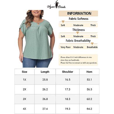 Plus Size Tops For Women Crochet Cut Out Keyhole Round Neck Short Sleeve Blouse Tops