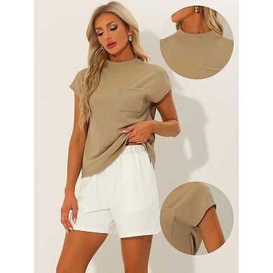 Casual 2 Pieces Outfits For Women's Loose Cap Sleeve Tops High Waisted Shorts Sets