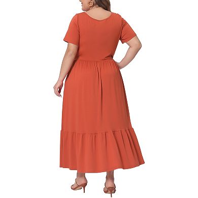 Plus Size Dresses For Women Short Sleeve Crew Neck Basic Swing Flowy Summer Maxi T-shirt Dress