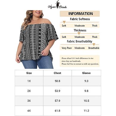 Plus Size Summer Boho Shirt Top For Women Off Shoulder Short Sleeve T-shirts Casual Blouses Tops