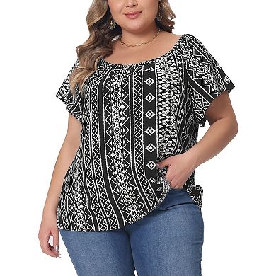 Plus Size Summer Boho Shirt Top For Women Off Shoulder Short Sleeve T-shirts Casual Blouses Tops