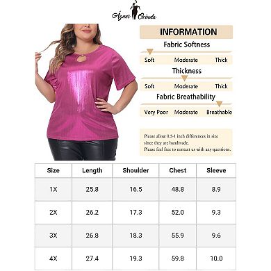 Plus Size Top For Women Keyhole Metallic Round Neck Short Sleeve T Shirt Party Blouses Tee Tops