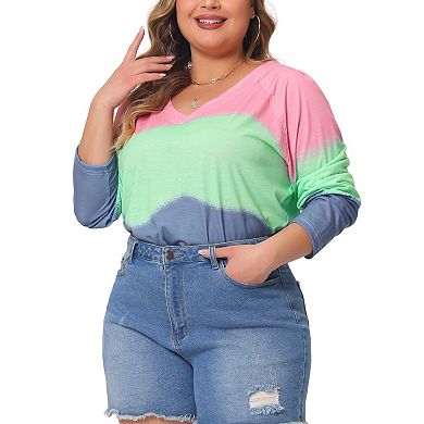 Plus Size Tops For Women Long Sleeve Shirts V Neck Basics Tie Dye Casual Blouses