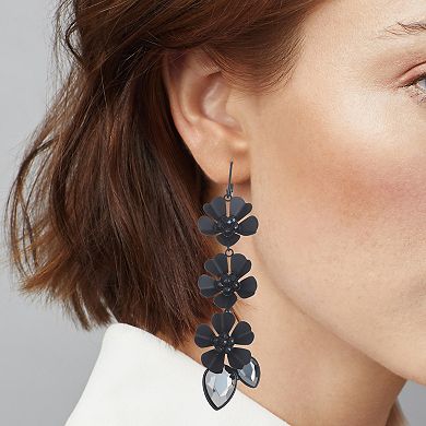 Simply Vera Vera Wang Black Tone Crystal Flower Linear Drop Earrings