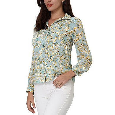 Women's Floral Shirt Long Sleeve Button Down Blouse
