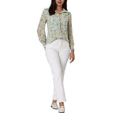 Women's Floral Shirt Long Sleeve Button Down Blouse