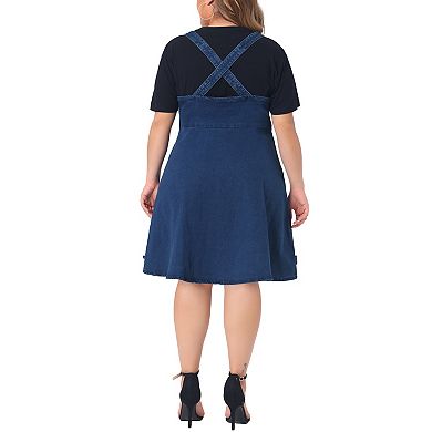 Plus Size Denim Overall Dress For Women Adjustable Straps A-line Jean Dresses With Pockets