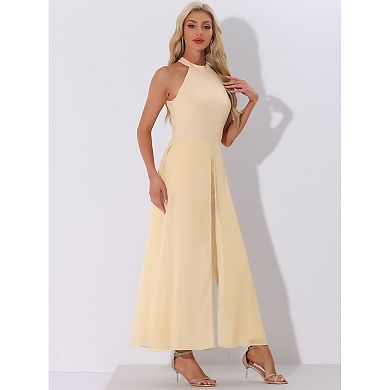 Jumpsuit For Women Sleeveless Halter Neck Belted Elegant Wedding Cocktail Dressy Jumpsuits