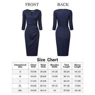 Women's Sheath Dress Keyhole Wrap Neck Work Pencil Dresses