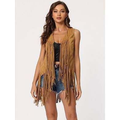 Women's Faux Suede Casual Sleeveless Front Open Cardigan Vest