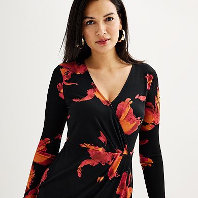 Petite Nine West Long Sleeve Wrap Dress