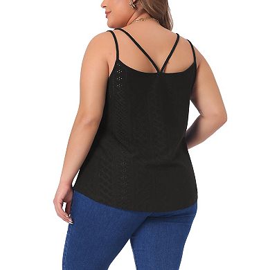 Plus Size Tank Tops For Women Eyelet Embroidery Sleeveless Spaghetti Strap Loose Fit Cami Tops