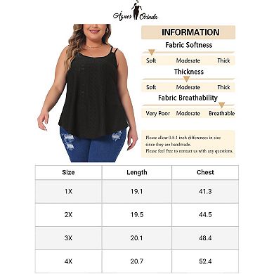 Plus Size Tank Tops For Women Eyelet Embroidery Sleeveless Spaghetti Strap Loose Fit Cami Tops