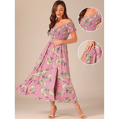 Floral Dresses For Women's Off Shoulder Midi Beach Summer Dress