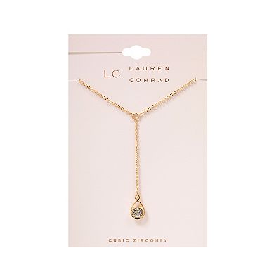 LC Lauren Conrad Gold Tone Crystal Drop Y Necklace