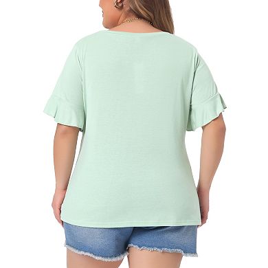 Women's Plus Size T Shirts Ruffle Short Sleeve Casual Summer Loose Tee Blouse Tops