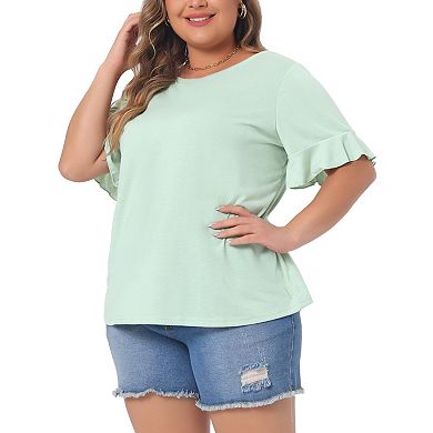 Women's Plus Size T Shirts Ruffle Short Sleeve Casual Summer Loose Tee Blouse Tops