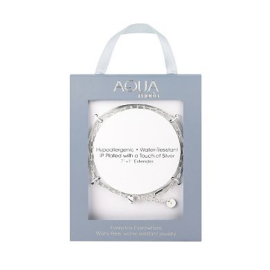 Aqua Moda Waterproof Silver Tone Stainless Steel Snake & Paperclip Chain Double Strand Bracelet