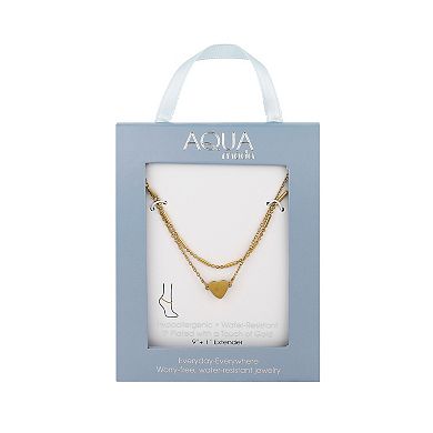 Aqua Moda Waterproof Gold Tone Stainless Steel Heart Double Strand Anklet