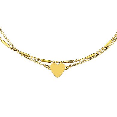 Aqua Moda Waterproof Gold Tone Stainless Steel Heart Double Strand Anklet