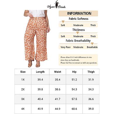 Plus Size Palazzo Pants For Women Floral Print High Waist Trousers Wide Leg Pants With Pocket