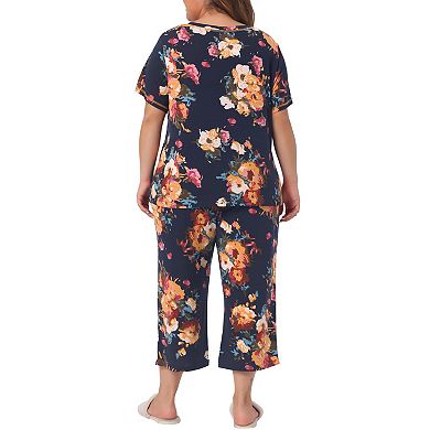 Plus Size Pajama Set For Women Short Sleeve Sleepwear Soft Lounge Set Loungewear 2024