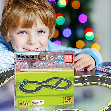 Picassotiles Magnetic Car Track Set - Speedway Themed Set