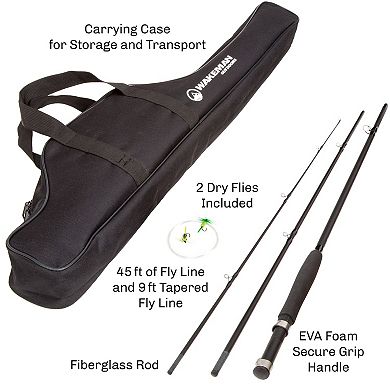 Wakeman Outdoors Fly Fishing Rod and Reel Combo with Carrying Case, Flies, & Fishing Line