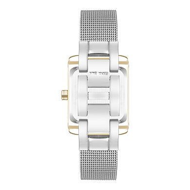 Nine West Women's Silver Tone Mesh Band & Gold Tone Square Case Watch