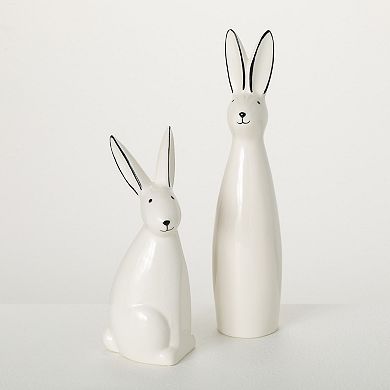 Sullivan's 11 in. Abstract 2-Piece Porcelain Bunnies Set Table Decor