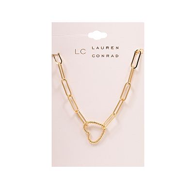 LC Lauren Conrad Gold Tone Chain Link Heart Pendant Necklace