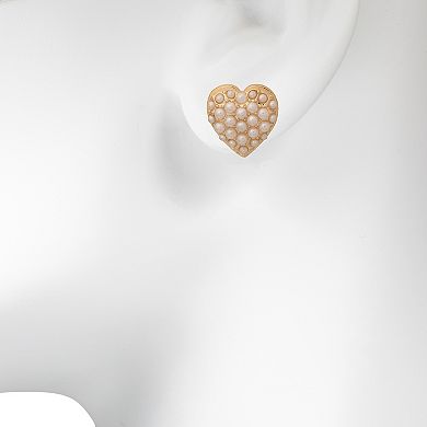 LC Lauren Conrad Gold Tone Pearl Heart Stud Earrings