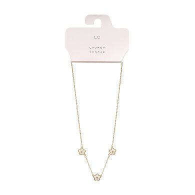 LC Lauren Conrad Gold Tone Pearl Flower Station Necklace
